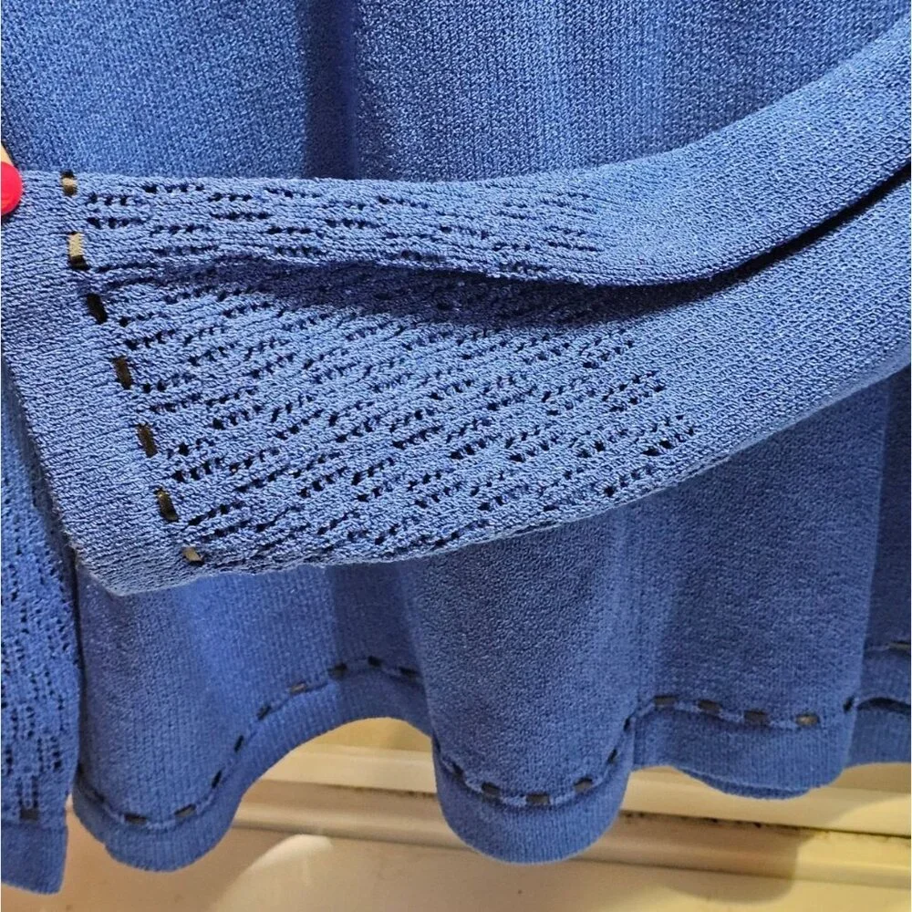 Vtg Cardigan Sweater Long Sleeves Open Crochet Cuffs USA Shoulder Pads Size XL - Picture 5 of 10